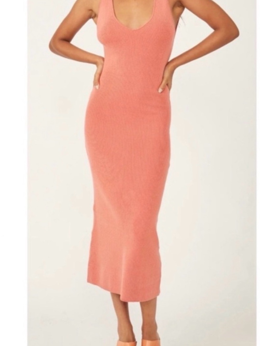 Free People Daniela Ribbed Midi Dress in Coral Women’s Size XS